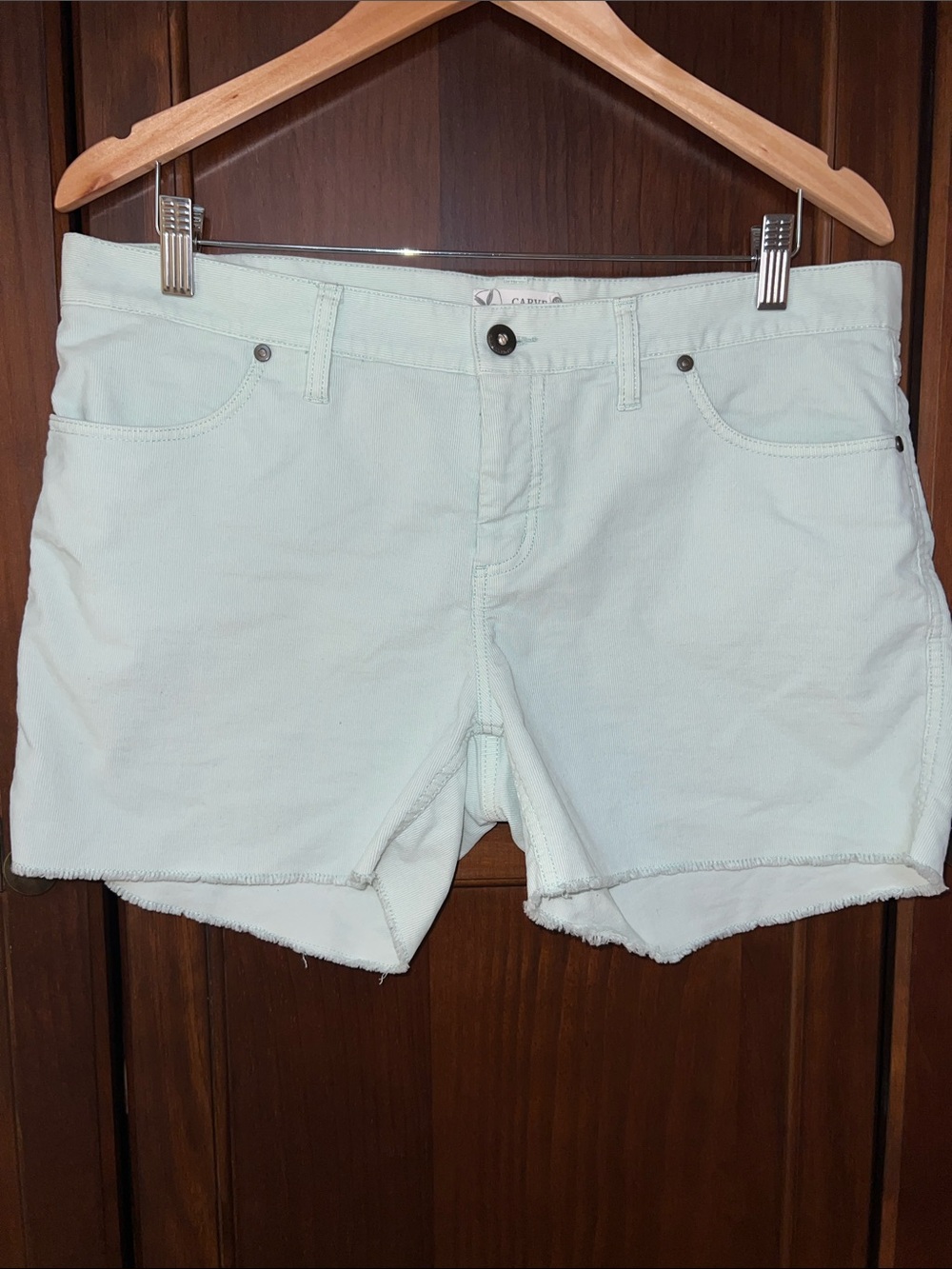 Organic Cotton Corduroy Raw Hem Surfer Grandma Oahu Shorts Mint Green Size 10